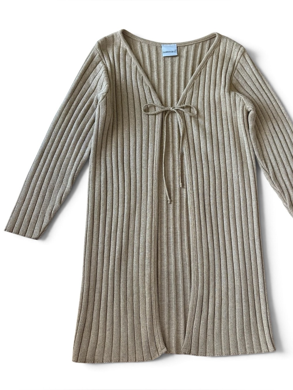 Y2K Fashion Bug Tan Metallic Gold Fall Duster Sweater Wide Ribbed